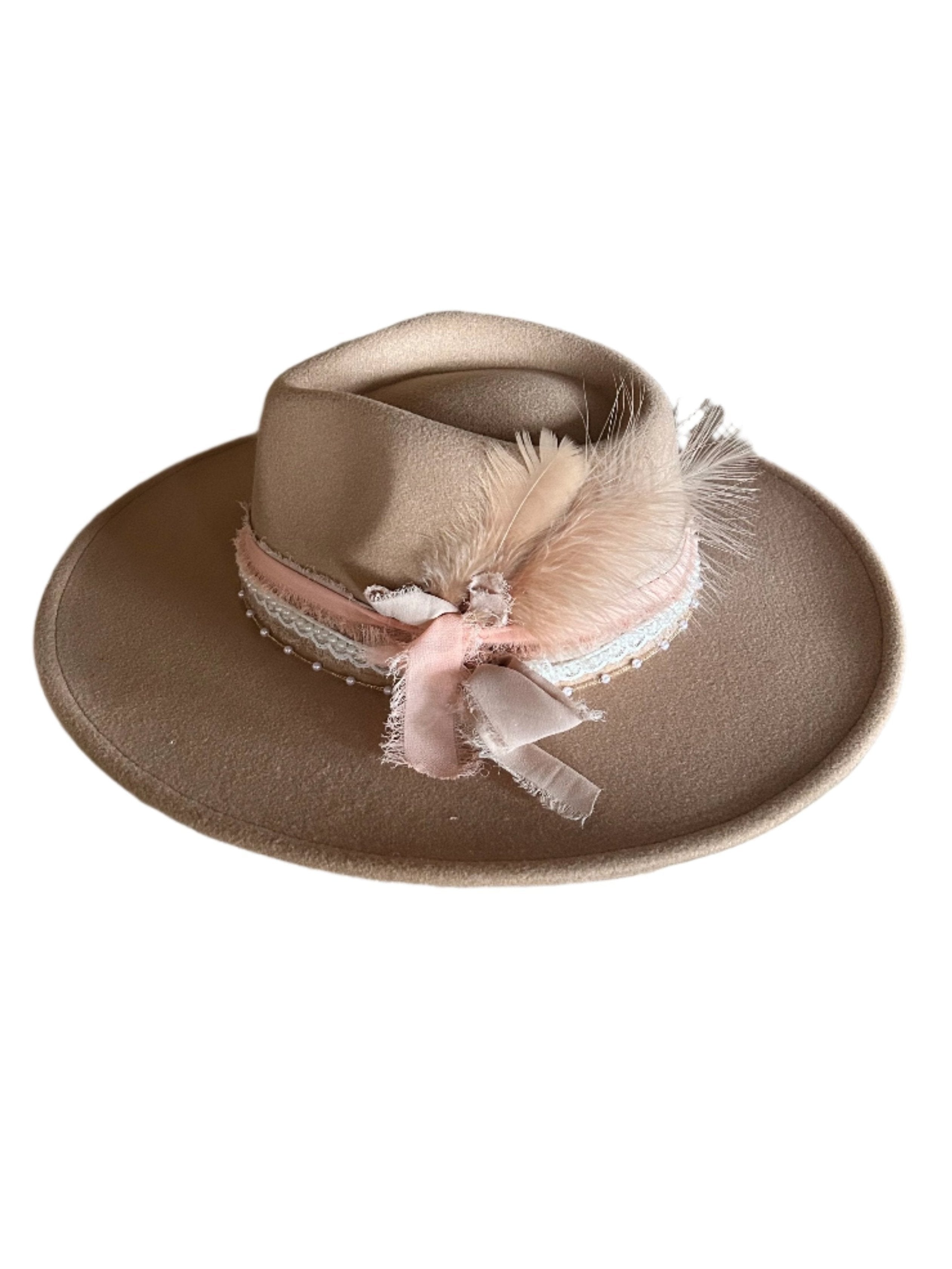 Beige and Peach Cowboy Rancher Hat