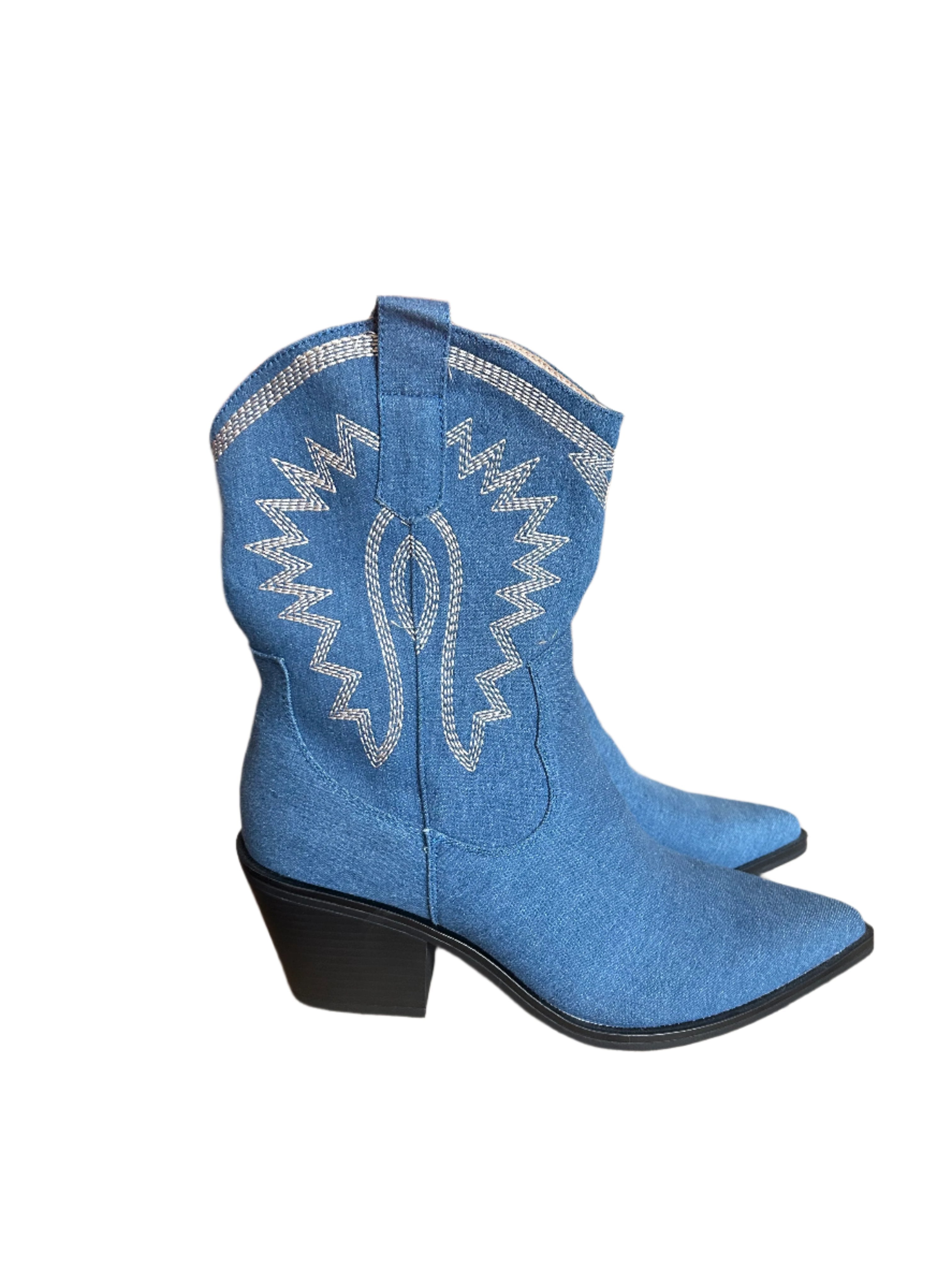 Blue Denim Inspired Ankle Cowboy Boots